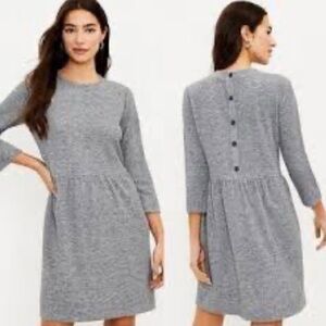 LOFT Gray 3/4s Length Sleeve Dress with Button Detail Back NWT